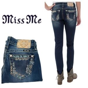 Miss Me Mid Rise Curvy Skinny Jeans Bling Rhinestone Embellished Jeans Size 26